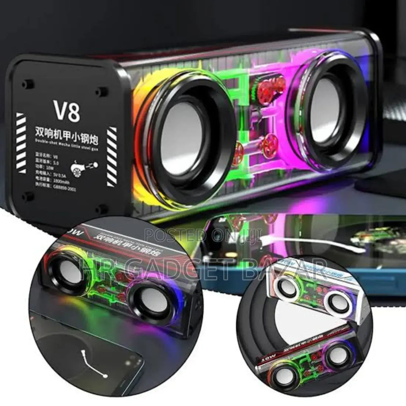 V8 Transparent Mecha Speaker Subwoofer Wireless Bluetooth RGB TWS