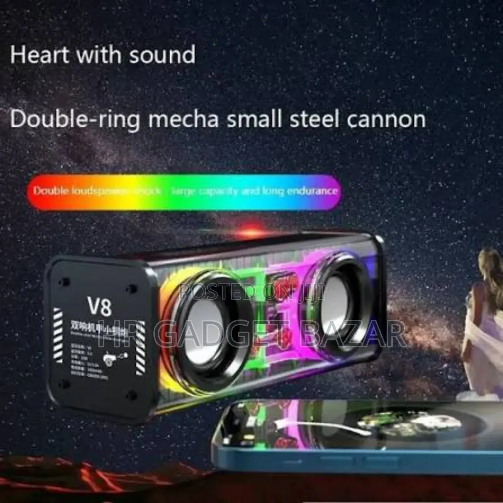 V8 Transparent Mecha Speaker Subwoofer Wireless Bluetooth RGB TWS