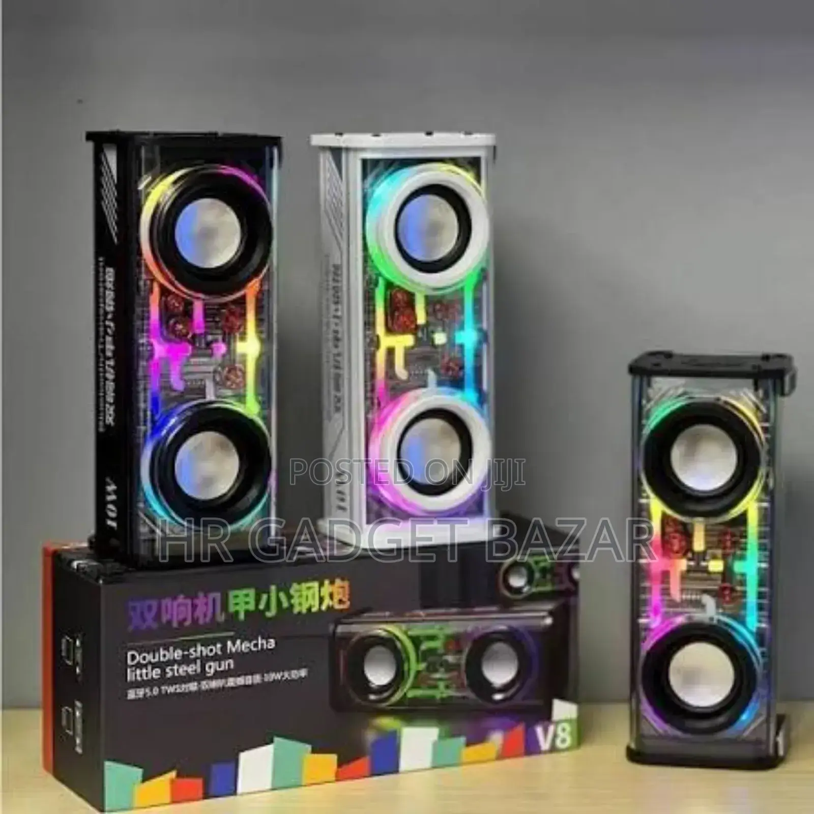 V8 Transparent Mecha Speaker Subwoofer Wireless Bluetooth RGB TWS