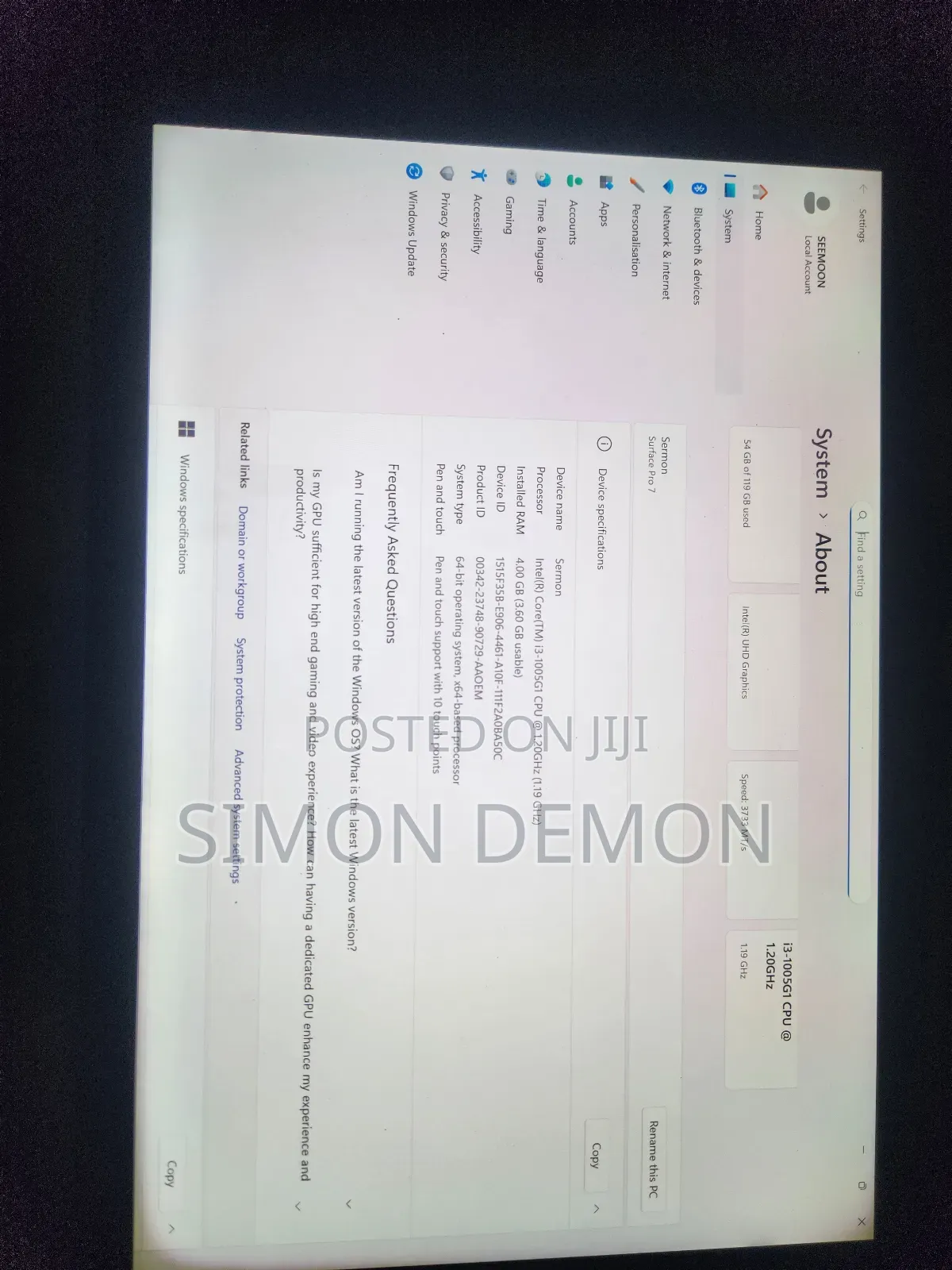 Laptop Microsoft Surface Pro 7 4GB Intel Core I3 SSD 128GB