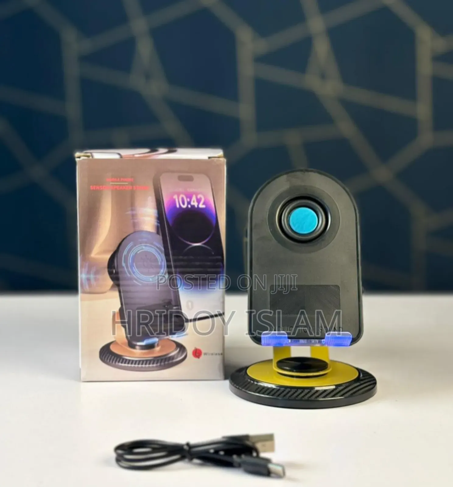 Sensor Speaker Phone Holder With Wireless Charger. Mobile Stand