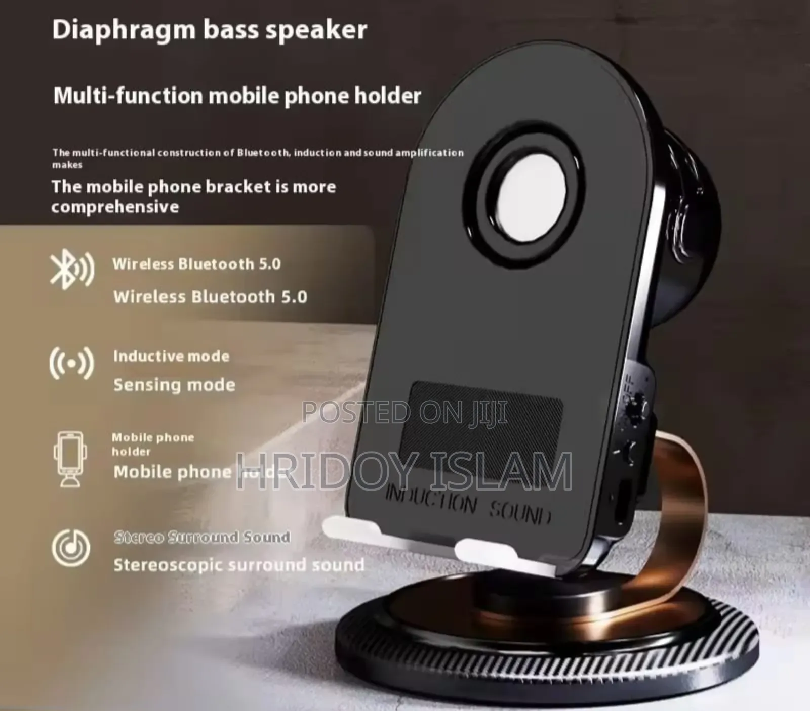 Sensor Speaker Phone Holder With Wireless Charger. Mobile Stand