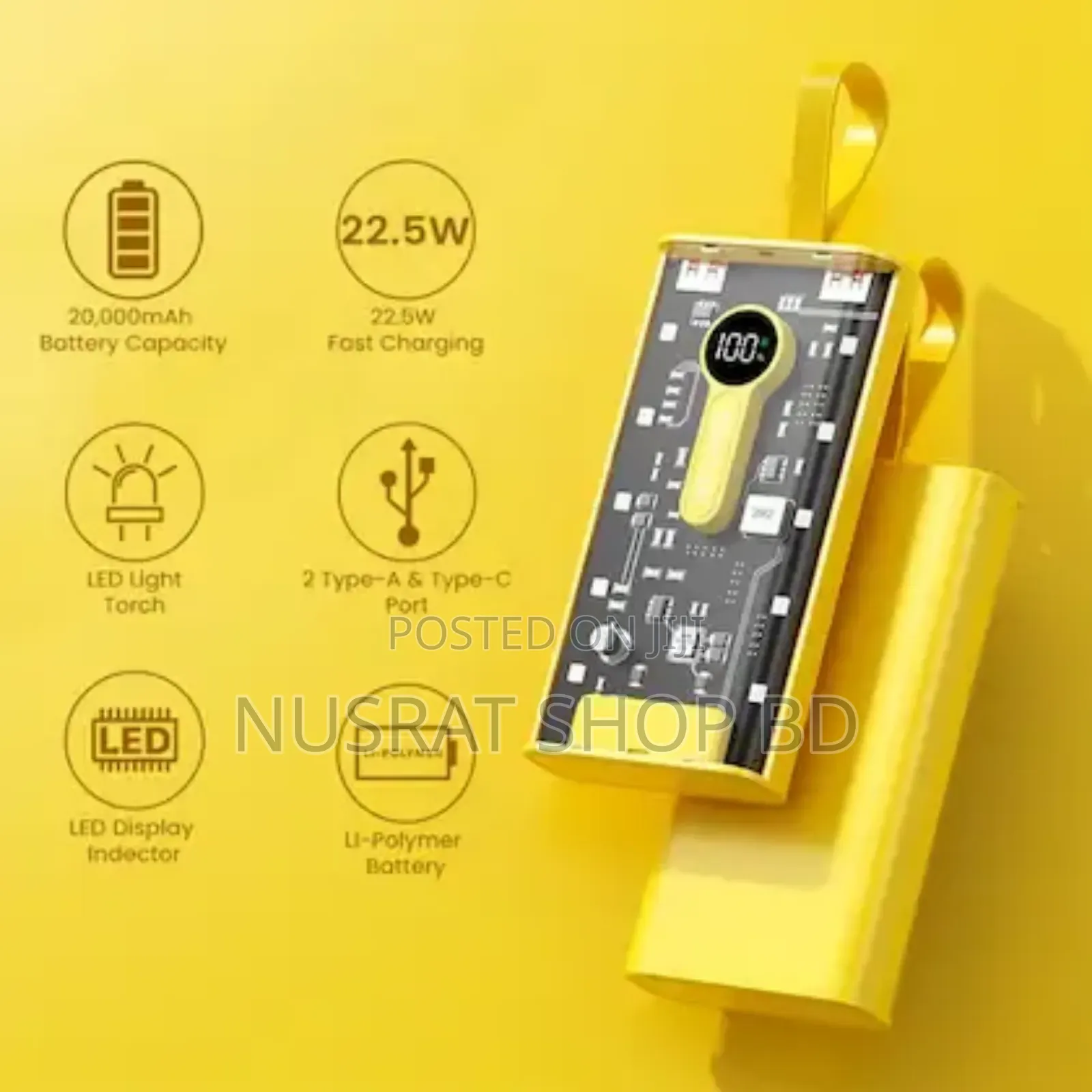 Transparent 66w High-Speed Power Bank – 20000mah, Pd 22w
Code : 10538