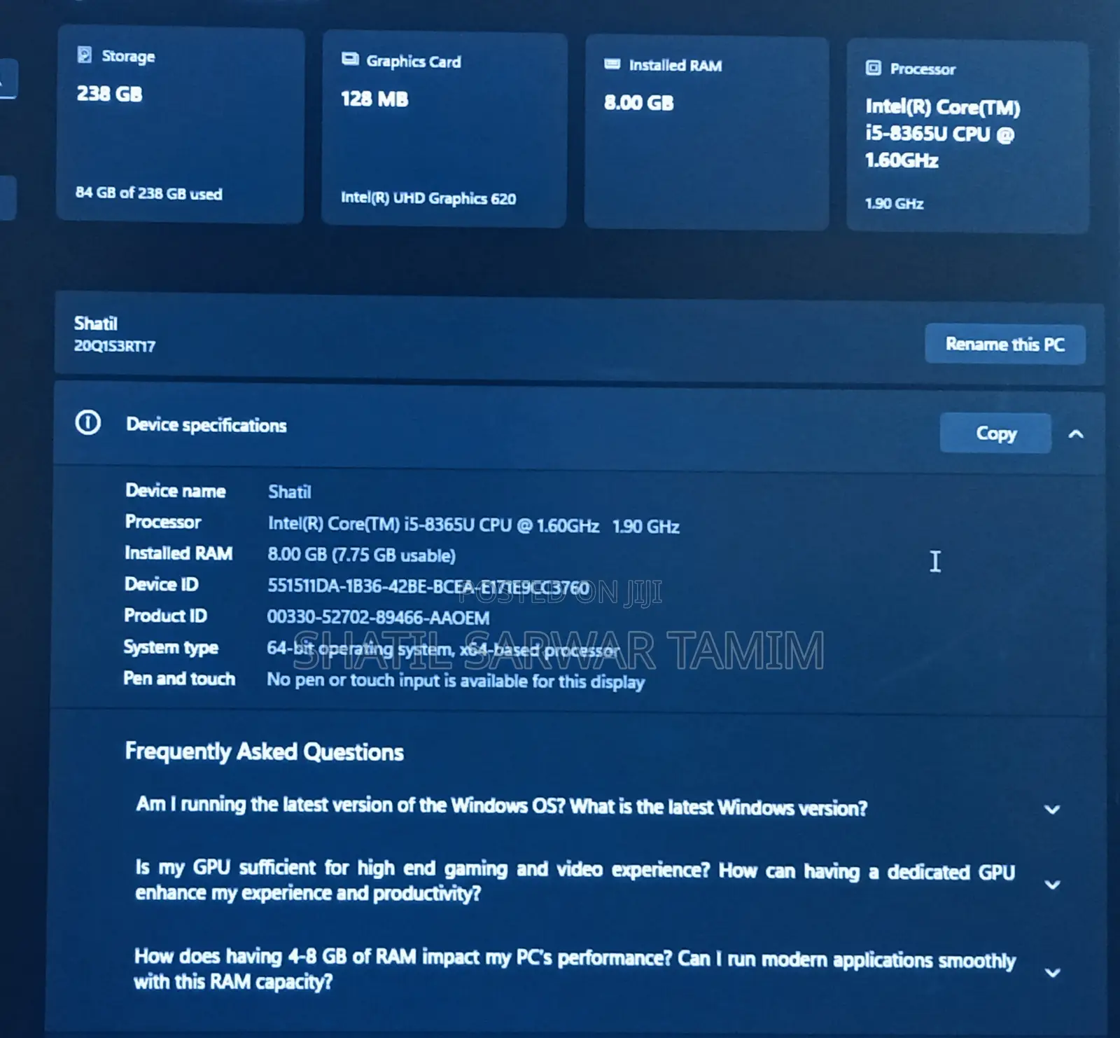 Laptop Lenovo ThinkPad X390 8GB Intel Core I5 SSD 256GB