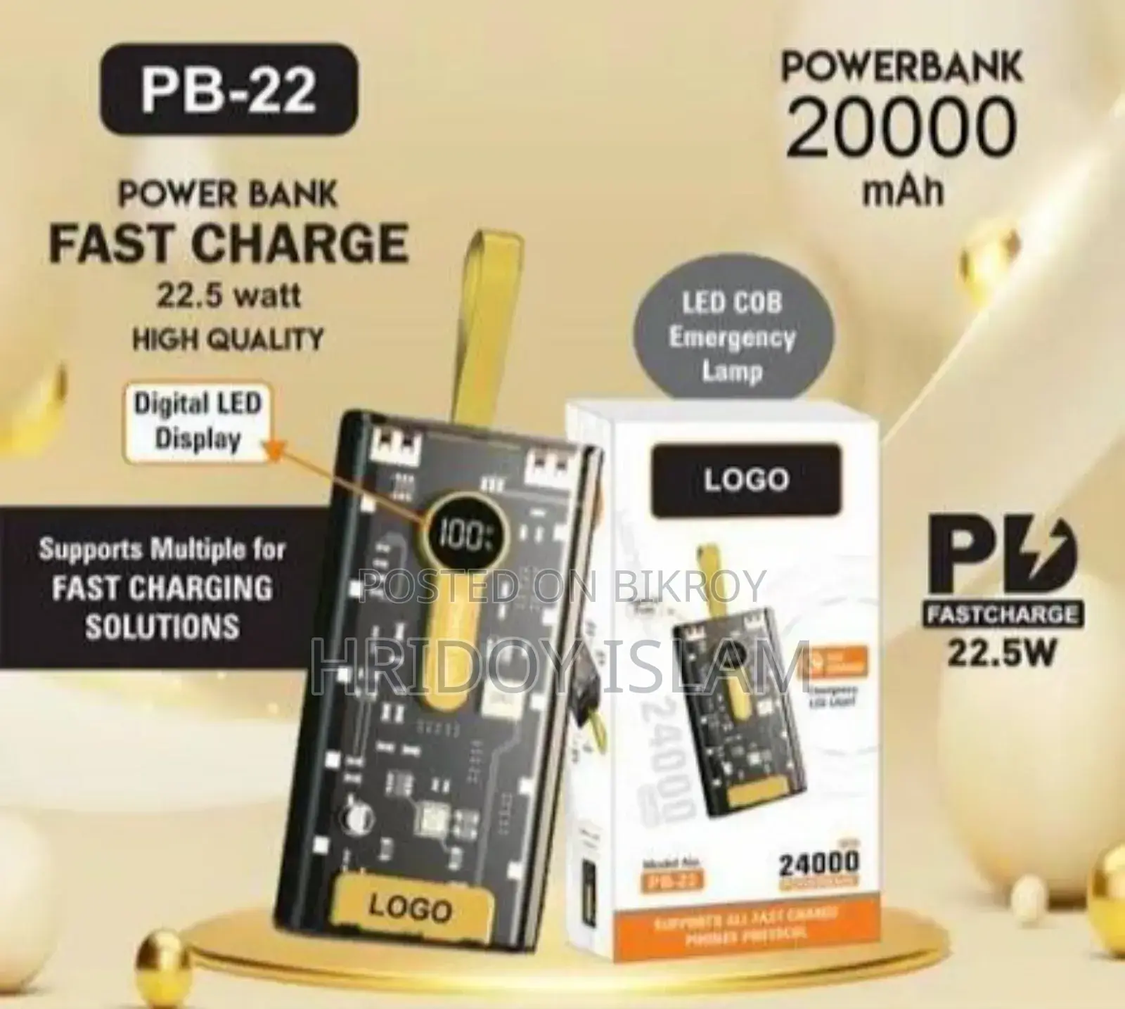 20000mah Transparent 22.5 W Fast Charging Power Bank Portable