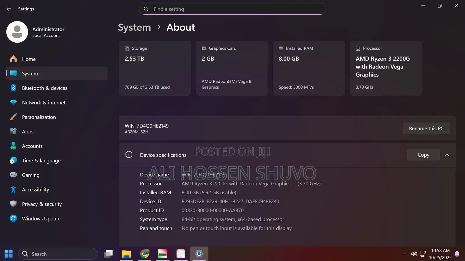 Desktop Computer Asus 8GB AMD Ryzen 3 SSD 256GB