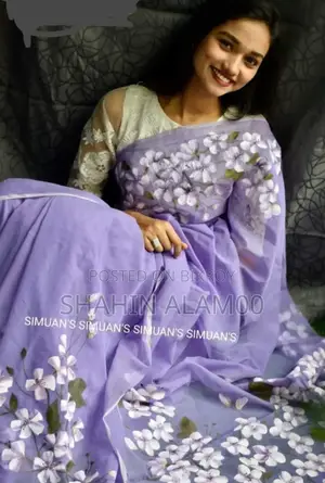 হ্যান্ড প্রিন্ট হাফ সিল্ক শাড়ি