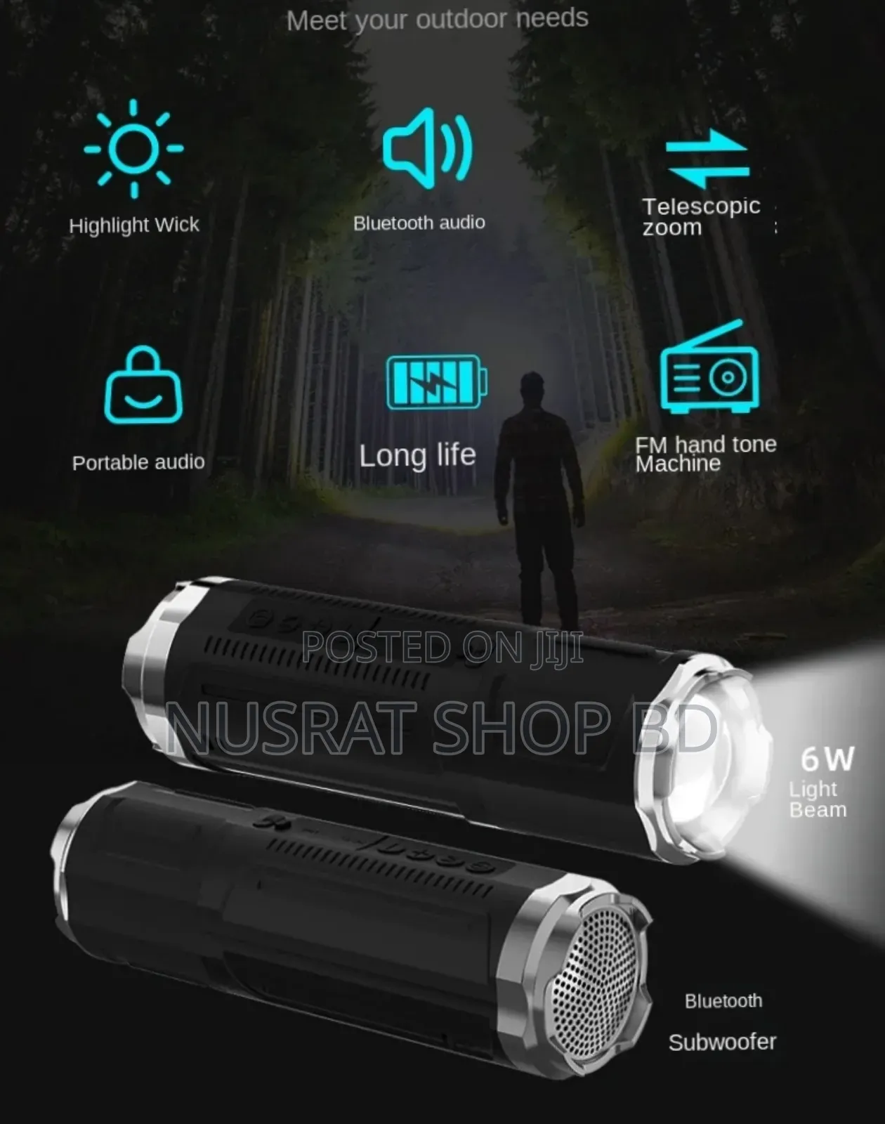 Portable Bluetooth Speaker With Zoomable Flashlight - Fm Radio11165