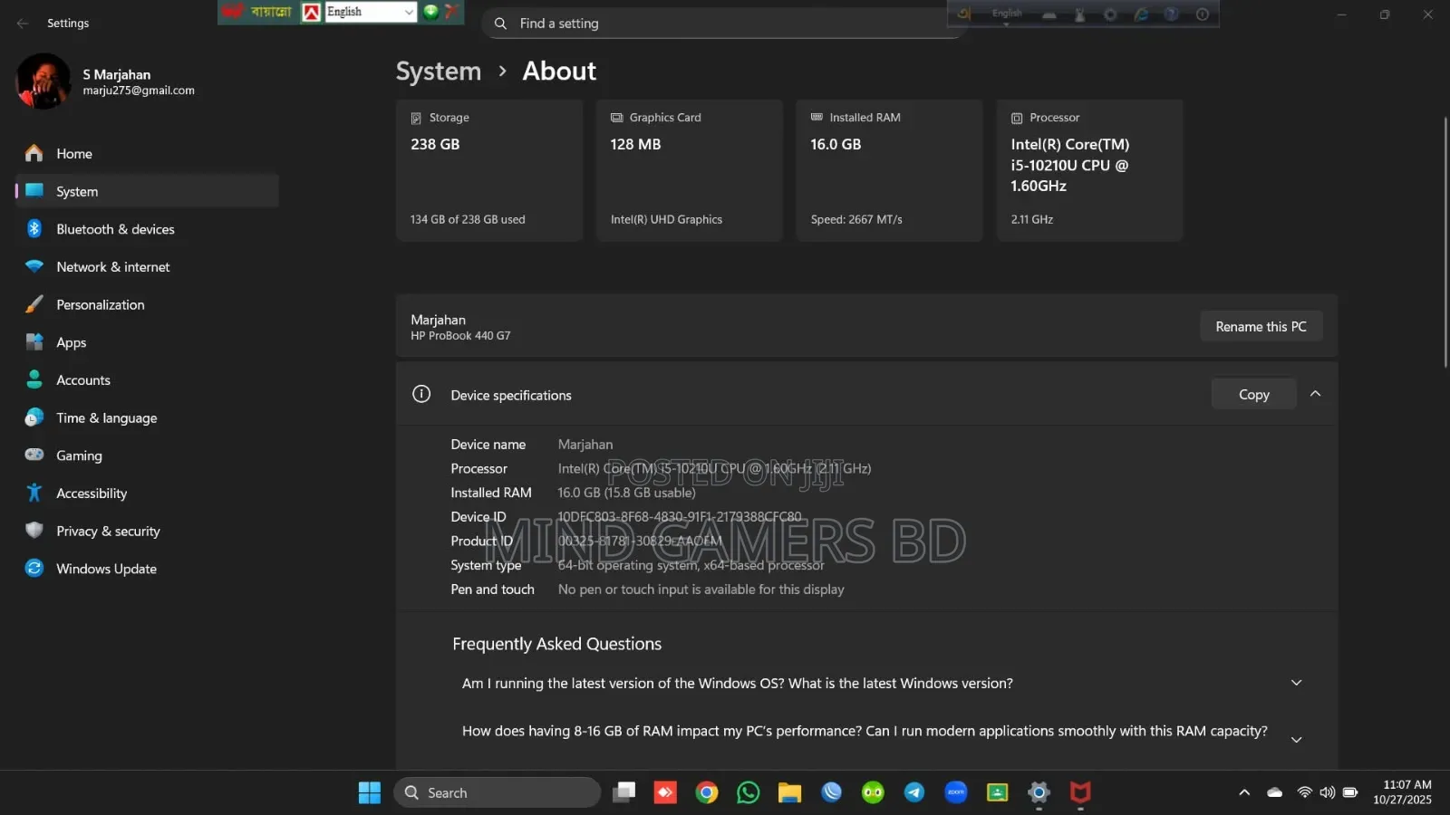 Laptop HP ProBook 440 G7 16GB Intel Core I5 SSD 256GB