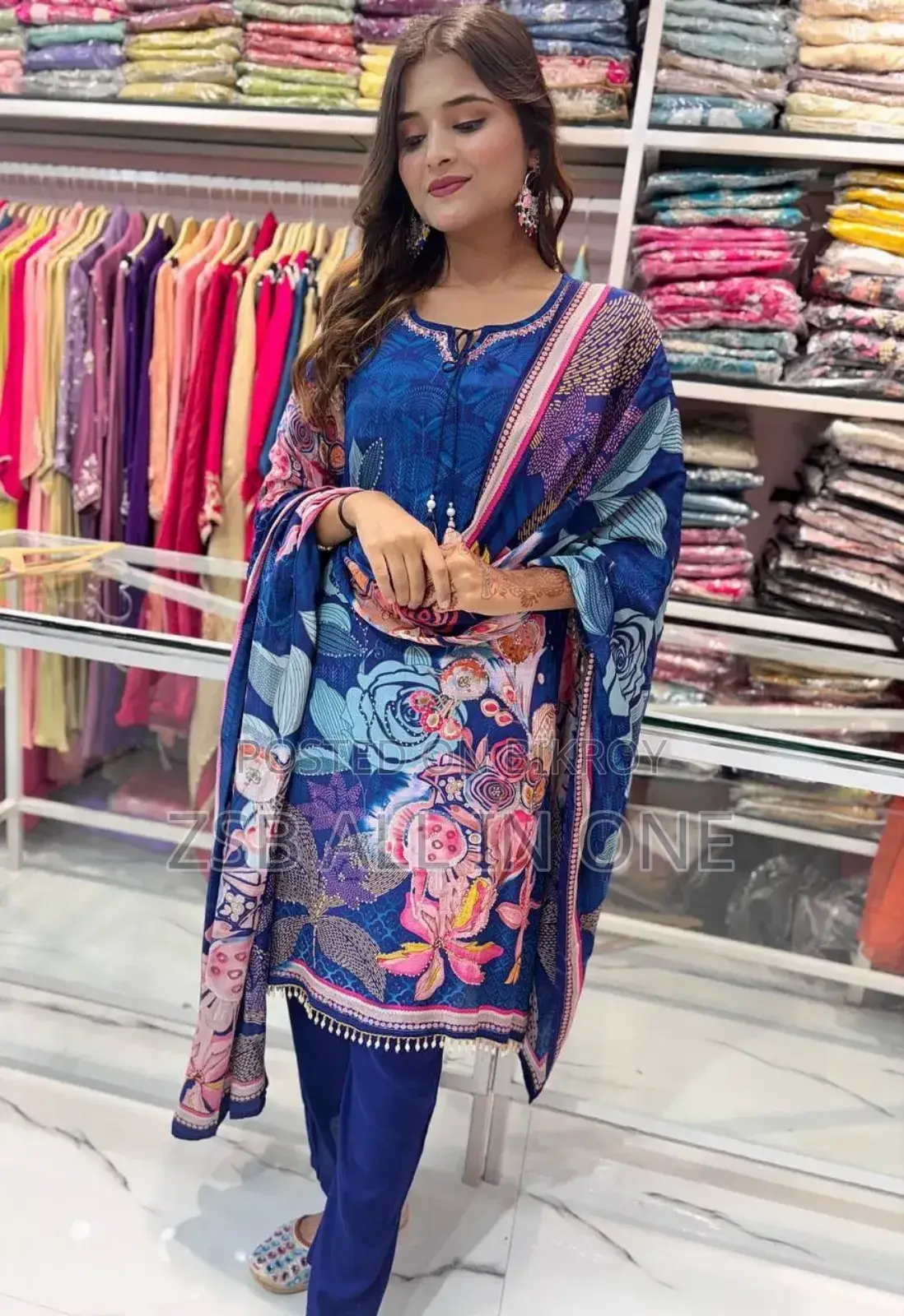 Karchupi Work Gown Dress Digital Print Three Piece