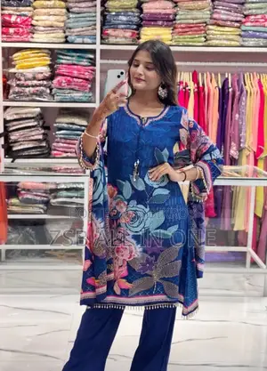 Karchupi Work Gown Dress Digital Print Three Piece