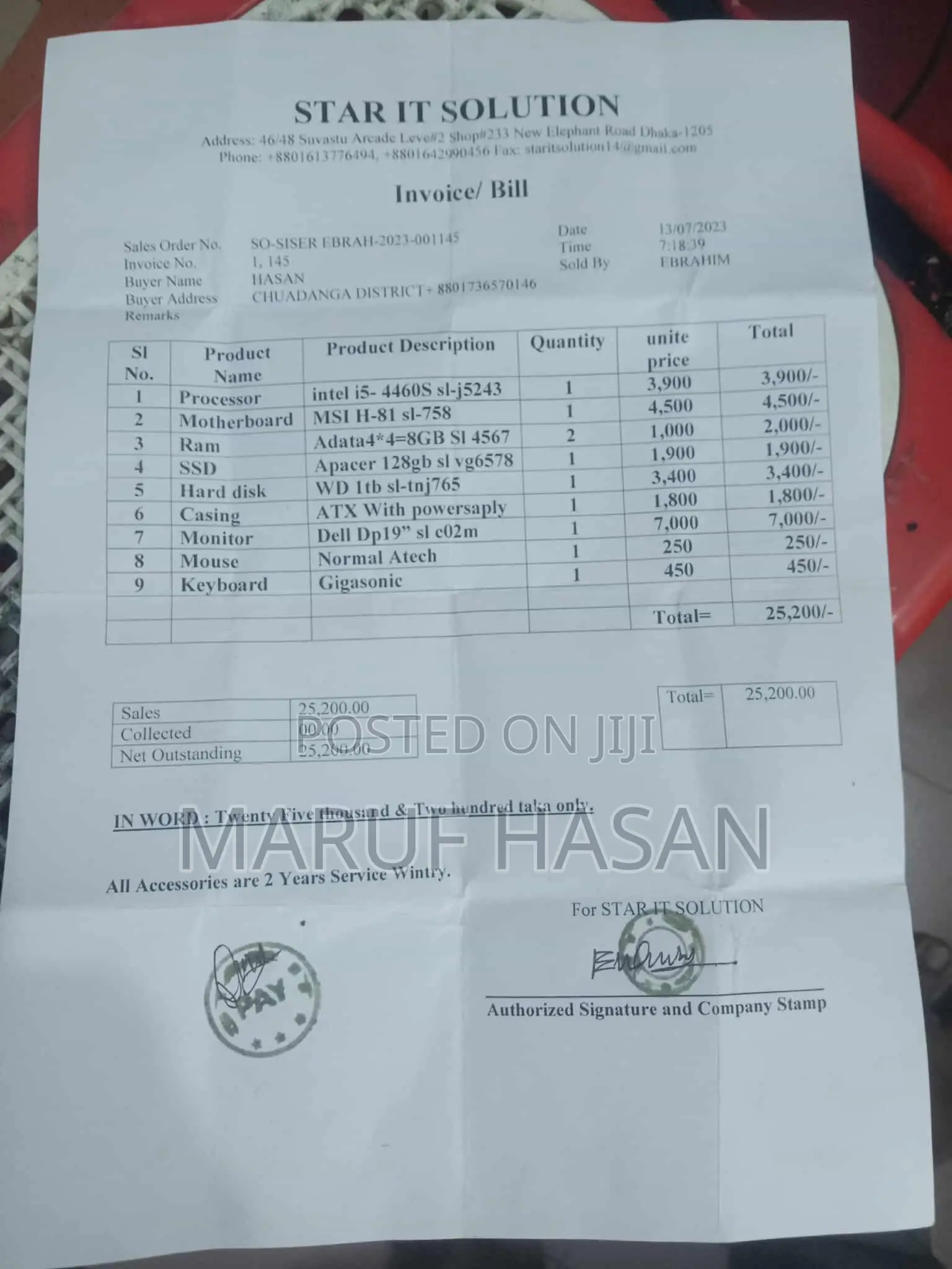 Intel Core I5 Msi 81 Board 8gb Ram ও Dell 19” Monitor সহ ফুল Pc