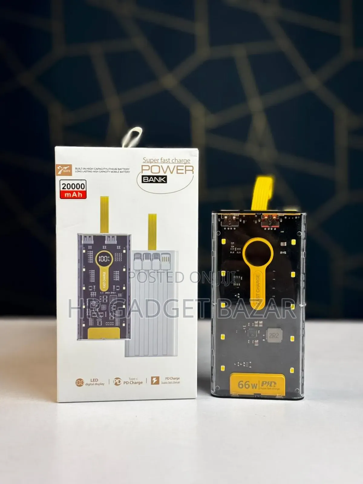 20000mah Transparent 22.5 W Fast Charging Power Bank Portable