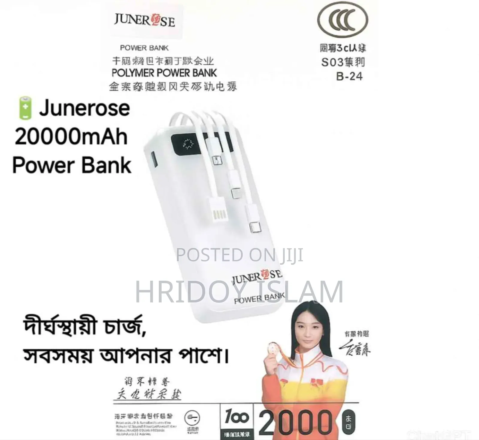Junerose 20000mah Polymer Power Bankfast Charging