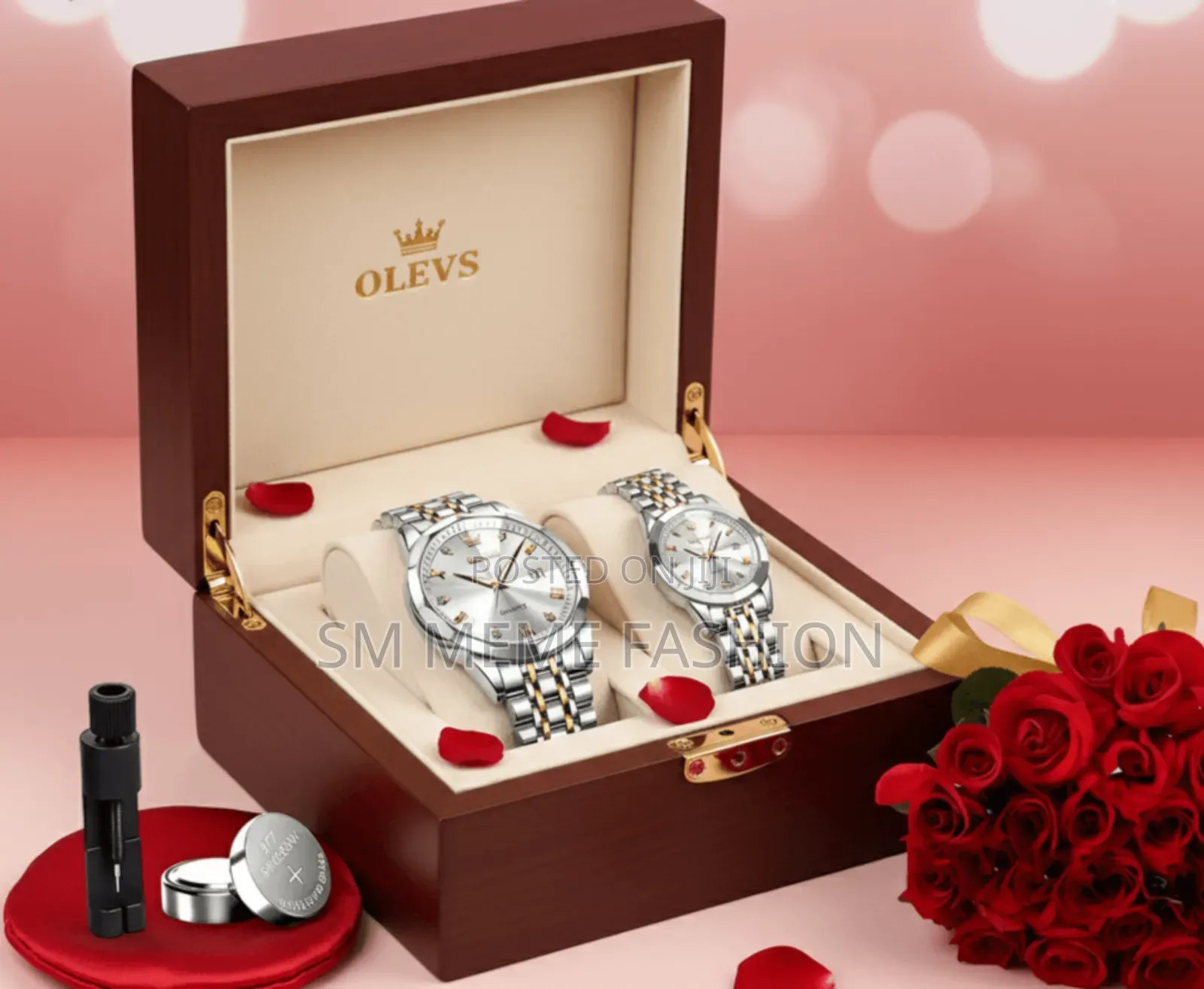  Olevs লাক্সারি কাপল'স ওয়াচ সেট - ভালোবাসার বন্ধন (বাটারফ্লাই লক)