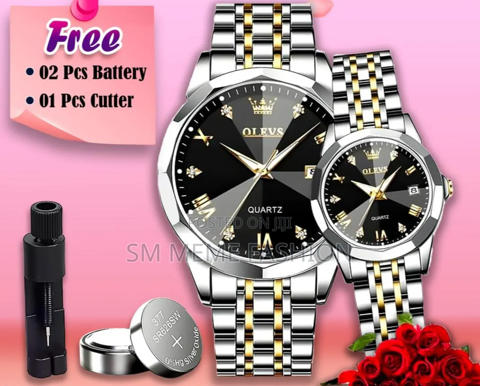  Olevs লাক্সারি কাপল'স ওয়াচ সেট - ভালোবাসার বন্ধন (বাটারফ্লাই লক)