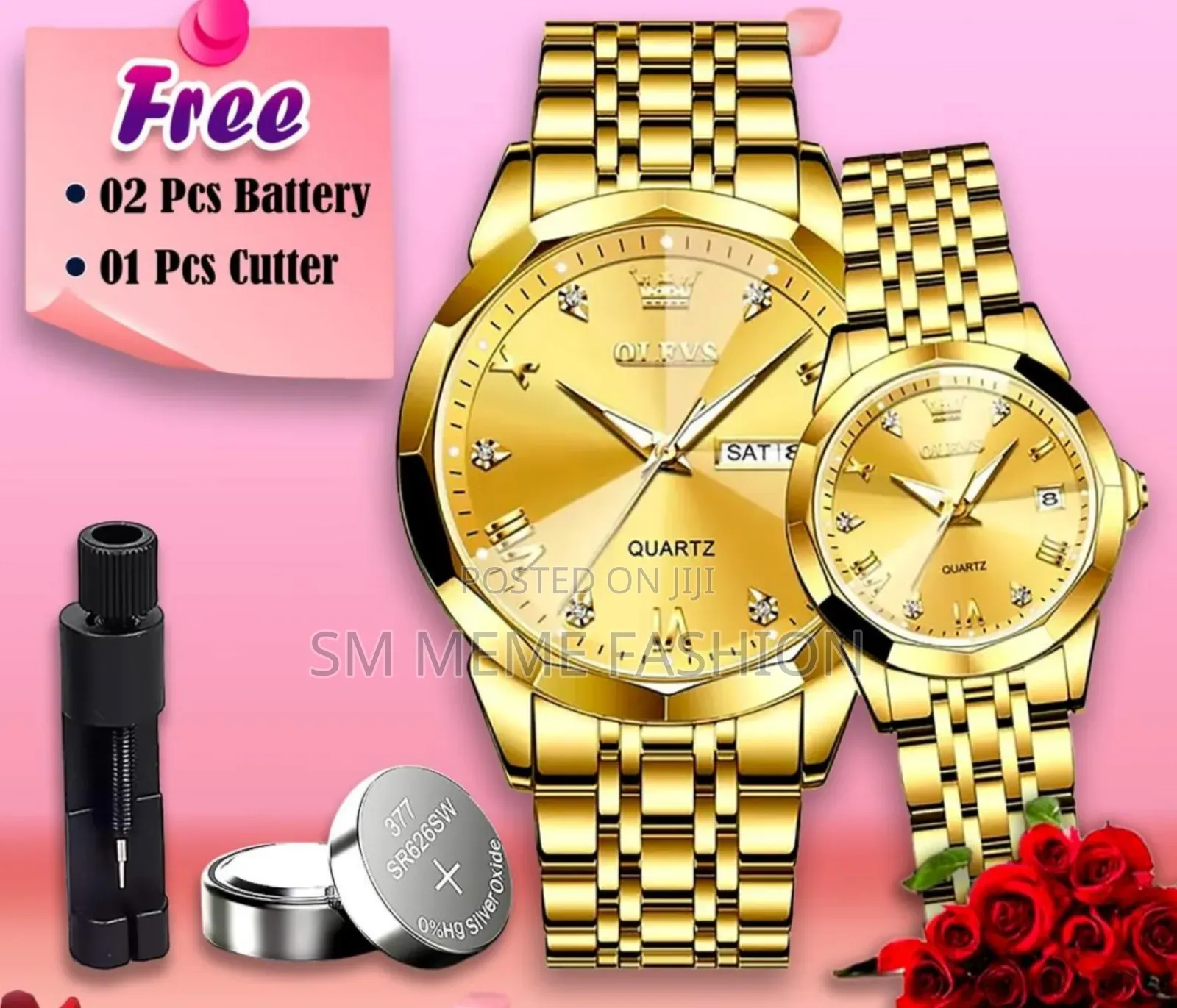  Olevs লাক্সারি কাপল'স ওয়াচ সেট - ভালোবাসার বন্ধন (বাটারফ্লাই লক)