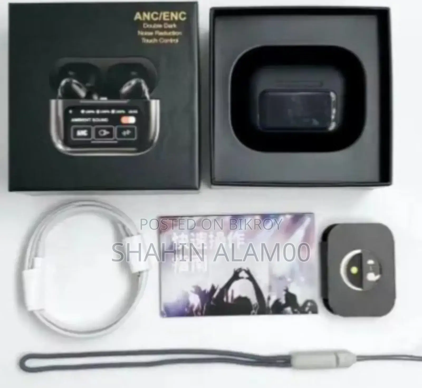 Airpods A9 Pro 2024 ইয়ারবাডস (কালো) | LED টাচ স্ক্রিন সহ Anc/Enc
