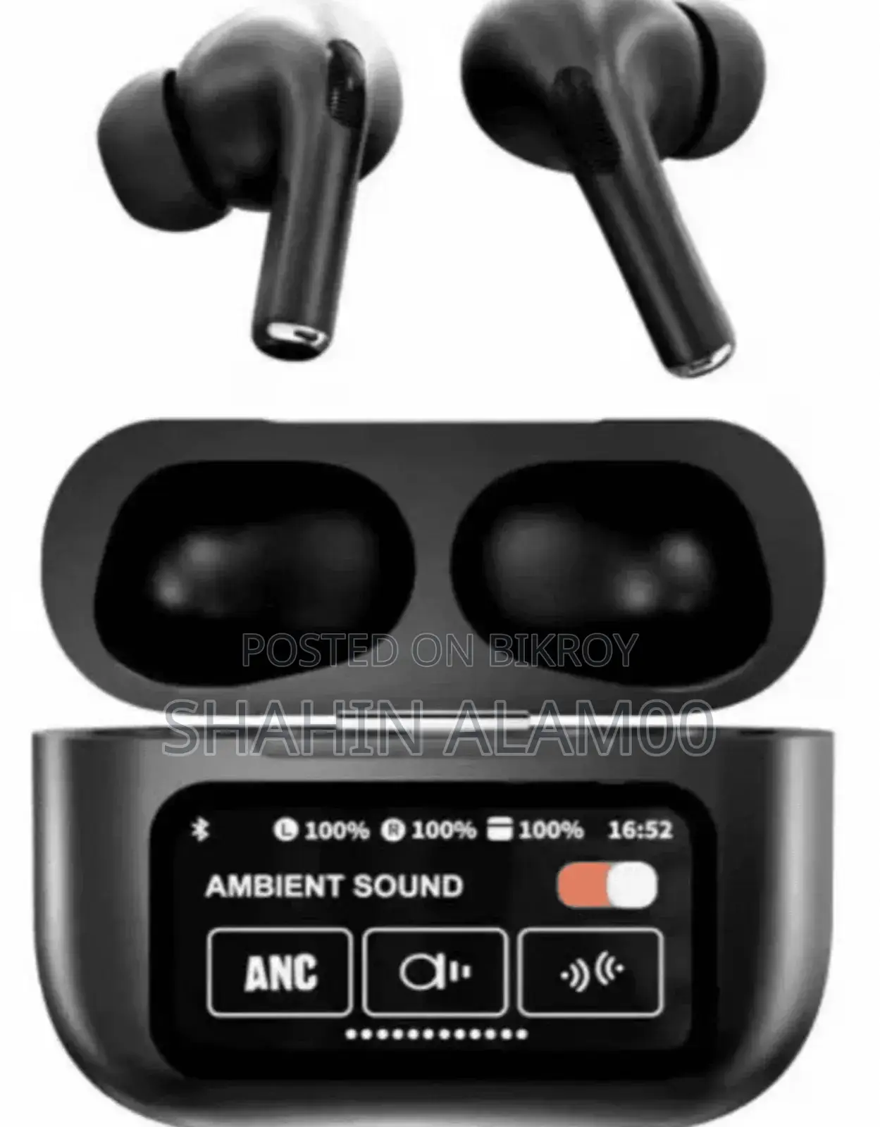 Airpods A9 Pro 2024 ইয়ারবাডস (কালো) | LED টাচ স্ক্রিন সহ Anc/Enc