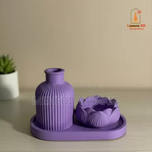 Photo - Handmade Gypsum Vase Combo 3 PCS Set .Lotusjar,Oval Tray,Flowervase)