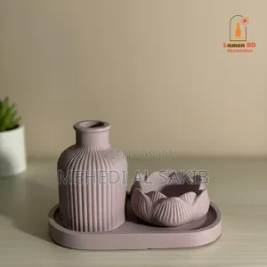 Handmade Gypsum Vase Combo 3 PCS Set .Lotusjar,Oval Tray,Flowervase)