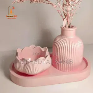Handmade Gypsum Vase Combo 3 PCS Set .Lotusjar,Oval Tray,Flowervase)