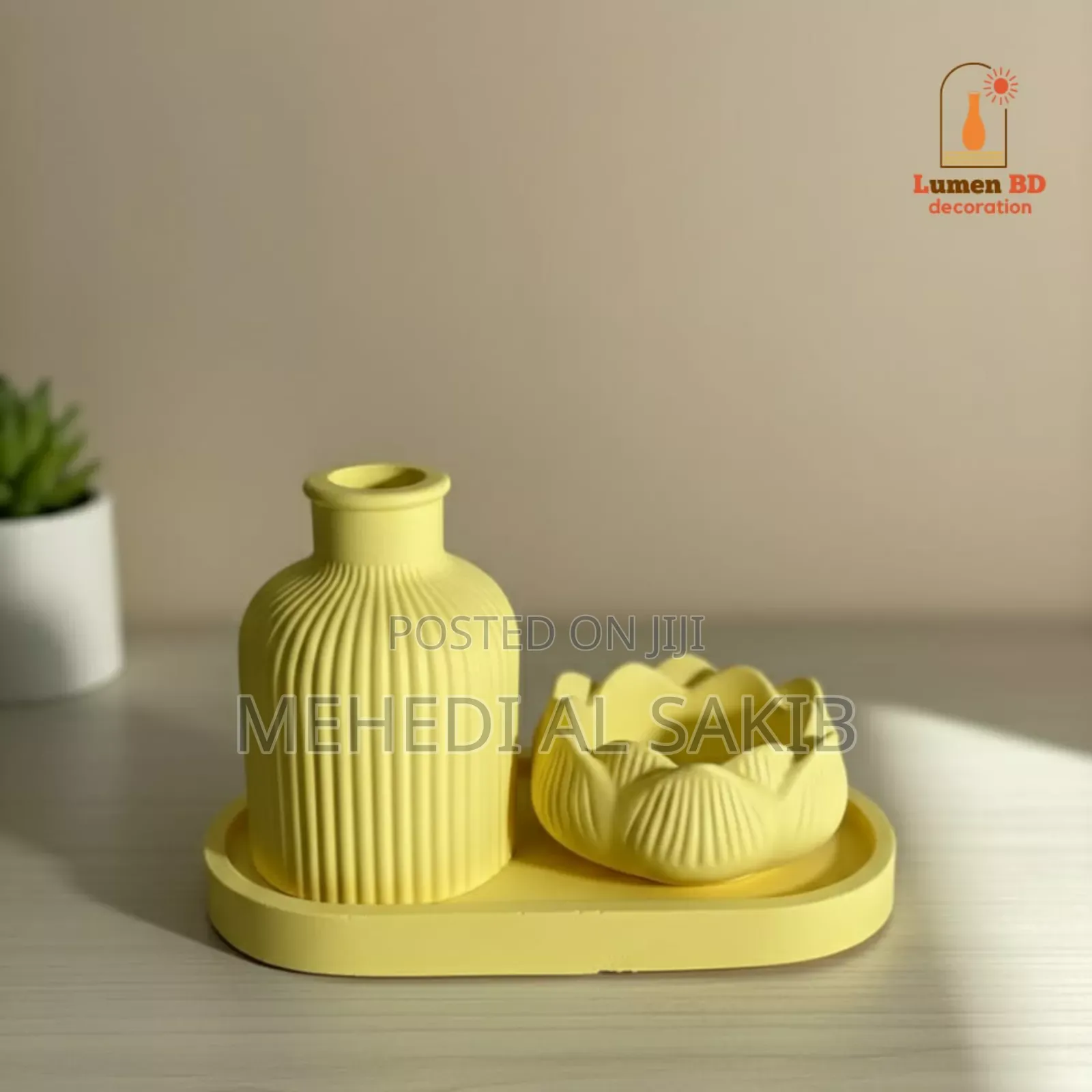 Handmade Gypsum Vase Combo 3 PCS Set .Lotusjar,Oval Tray,Flowervase)