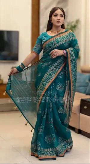 Half Silk Screen Print Saree With Blouse Piece