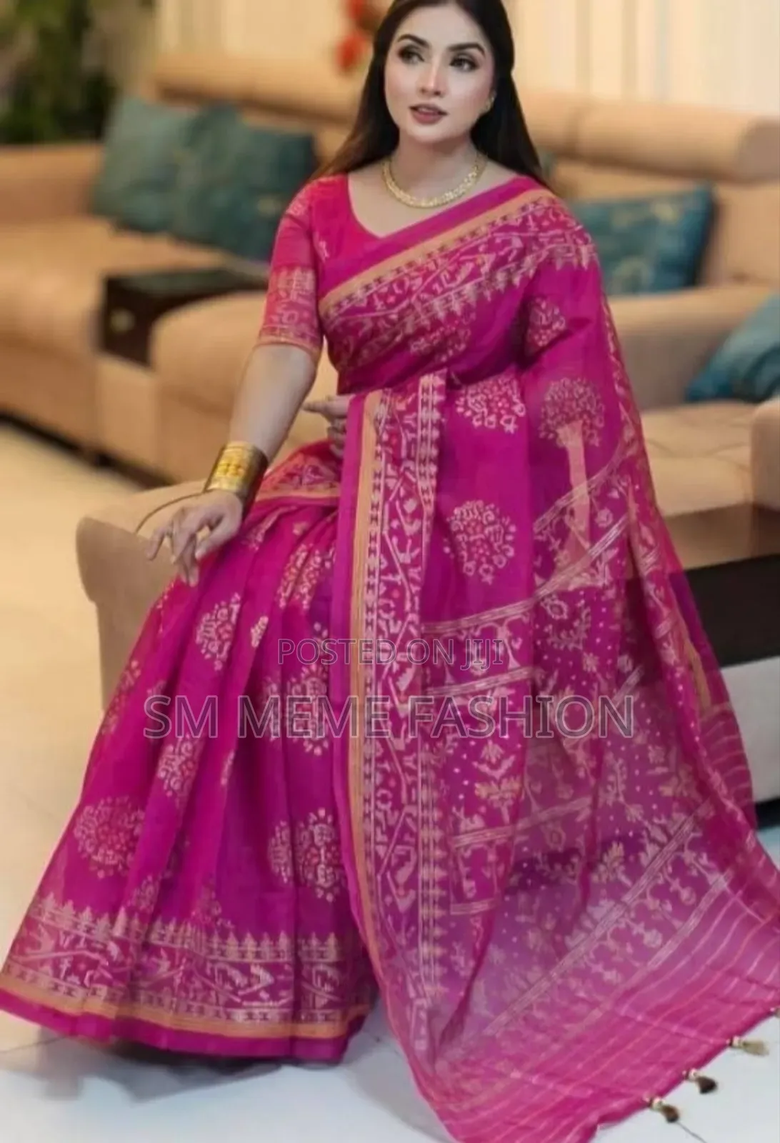 Half Silk Screen Print Saree With Blouse Piece
