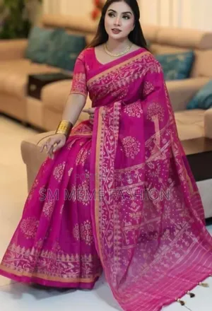 Half Silk Screen Print Saree With Blouse Piece