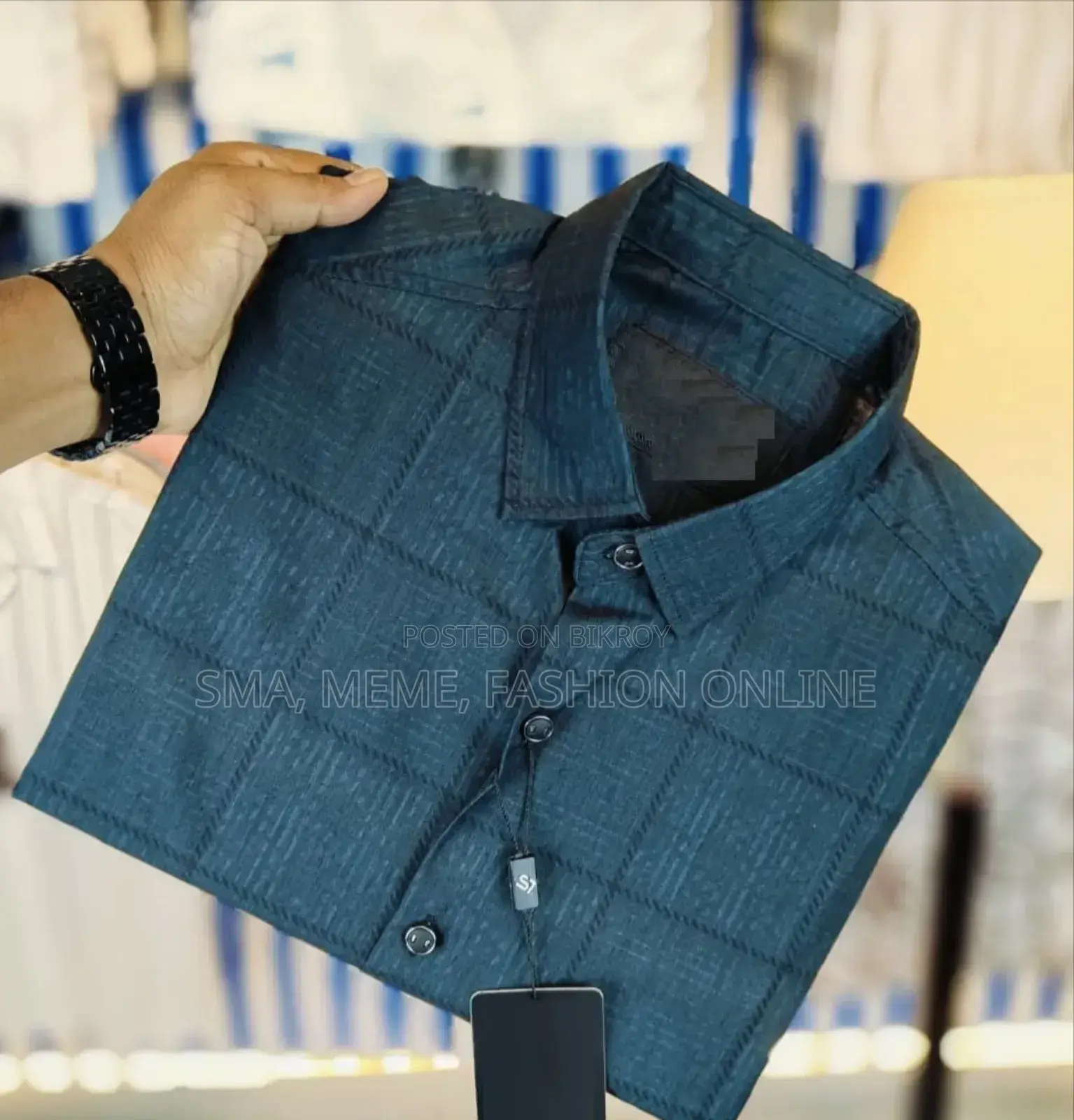 চায়না পিওর ব্ল্যাক ম্যাগনেট কটন ফুল স্লিভ শার্ট