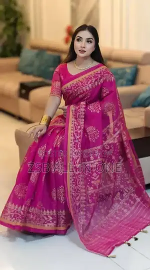 হাফ সিল্ক স্ক্রিন প্রিন্ট শাড়ি উইথ ব্লাউজ পিস নতুন আপডেট