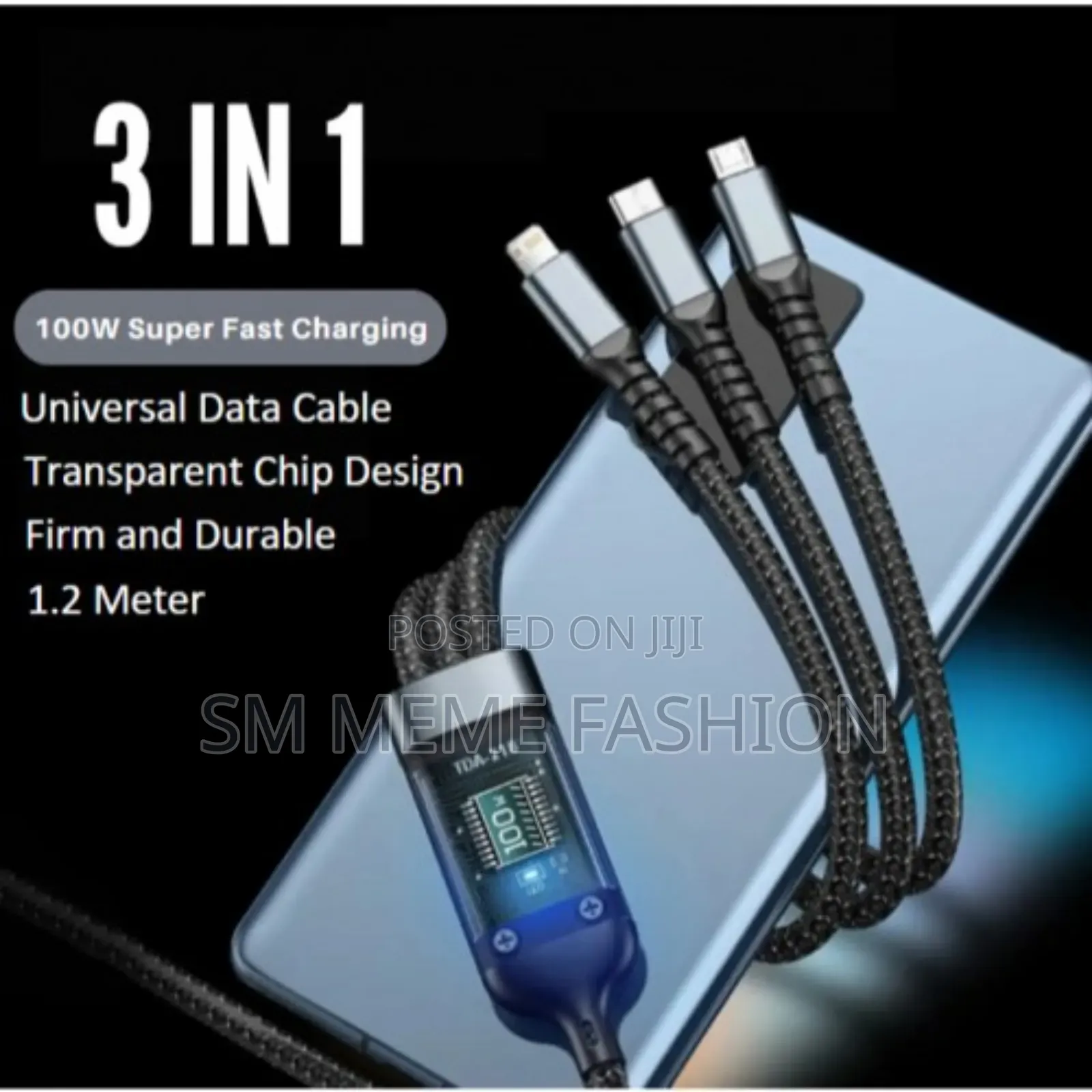 Tda-218 Transparent Chip 3 in 1 Super Fast Mobile Phone Charging Cable