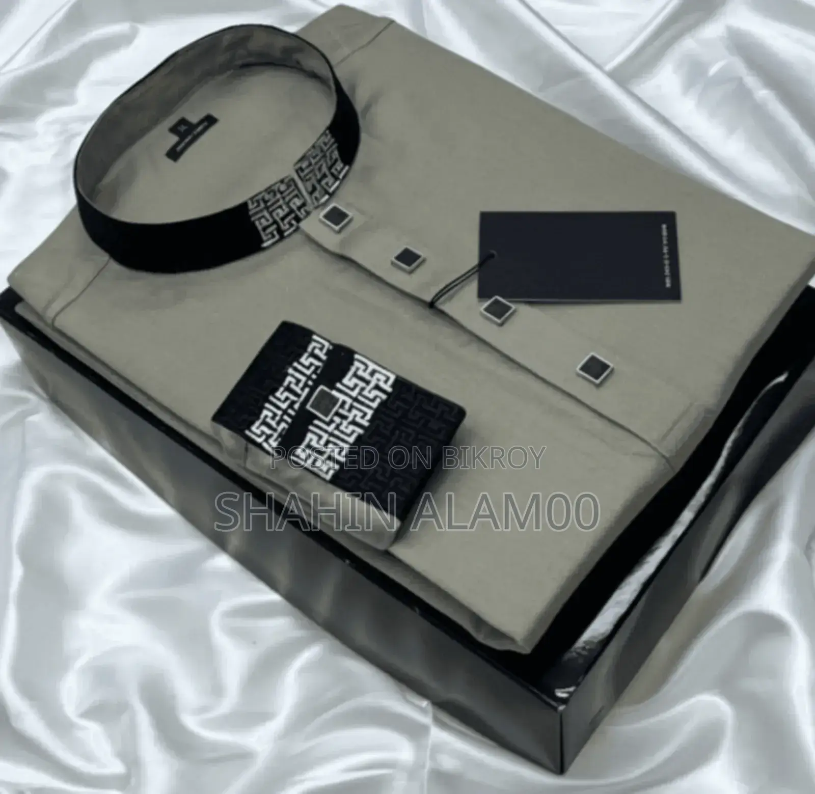 স্টাইলিশ হ্যারিংবোন কটন পাঞ্জাবি