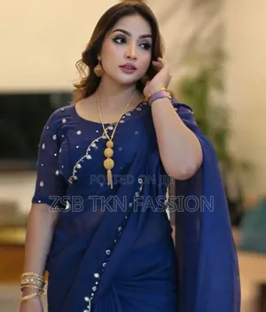 Semi Moslin Sharee With Blouse Piece New Update High Quality Work