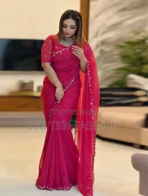 Semi Moslin Sharee With Blouse Piece New Update High Quality Work