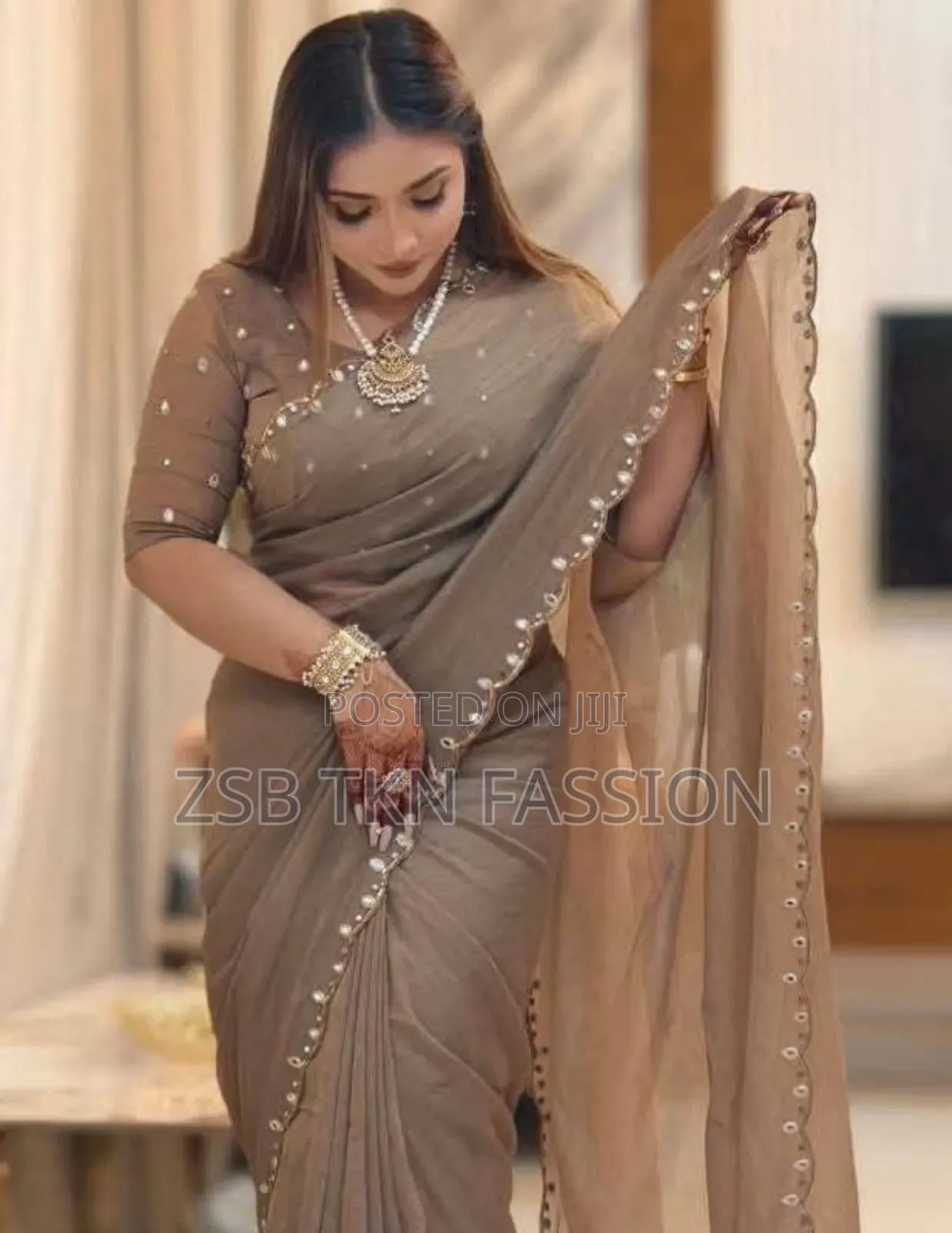 Semi Moslin Sharee With Blouse Piece New Update High Quality Work