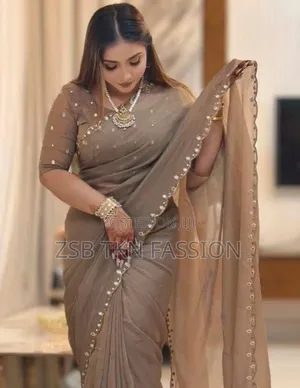 Semi Moslin Sharee With Blouse Piece New Update High Quality Work