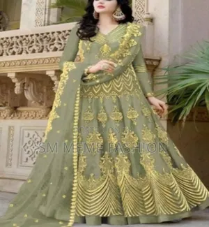 Premium Quality Unstitched Gown With Embroidery