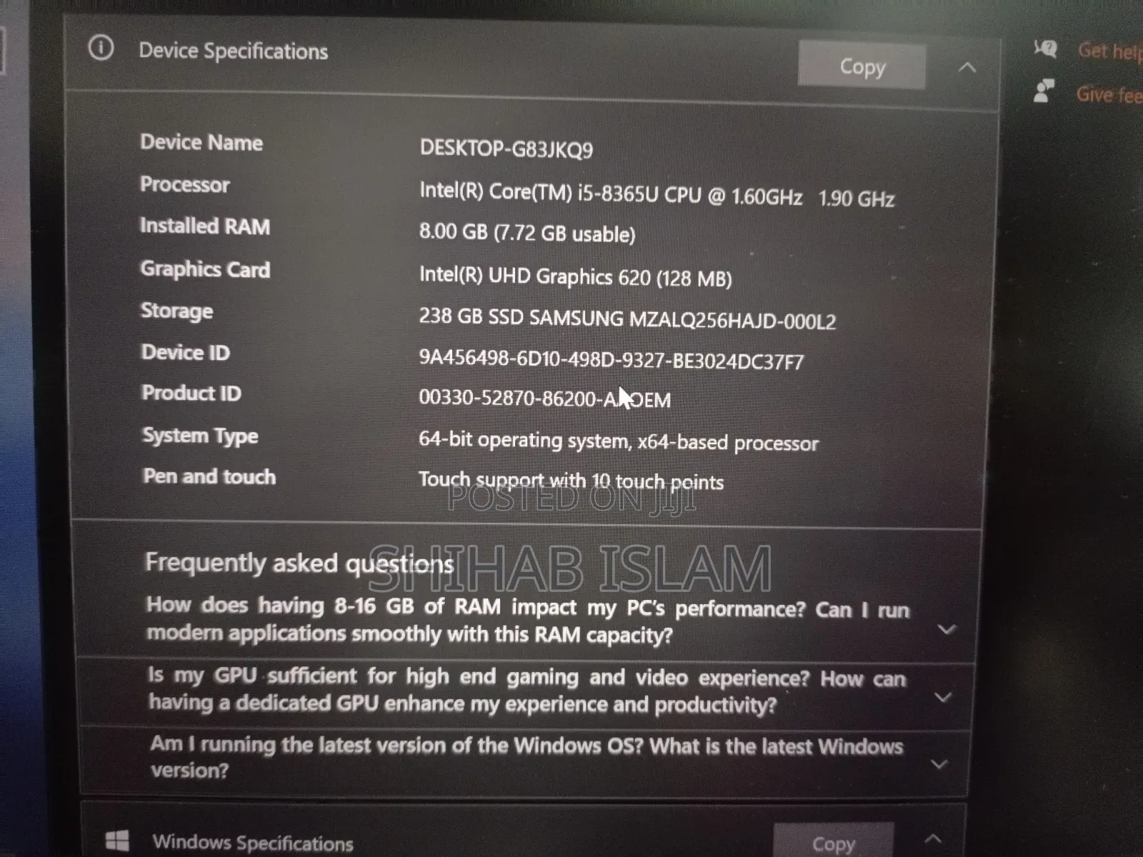 Laptop Lenovo Thinkpad T490s 8GB Intel Core I5 SSD 256GB