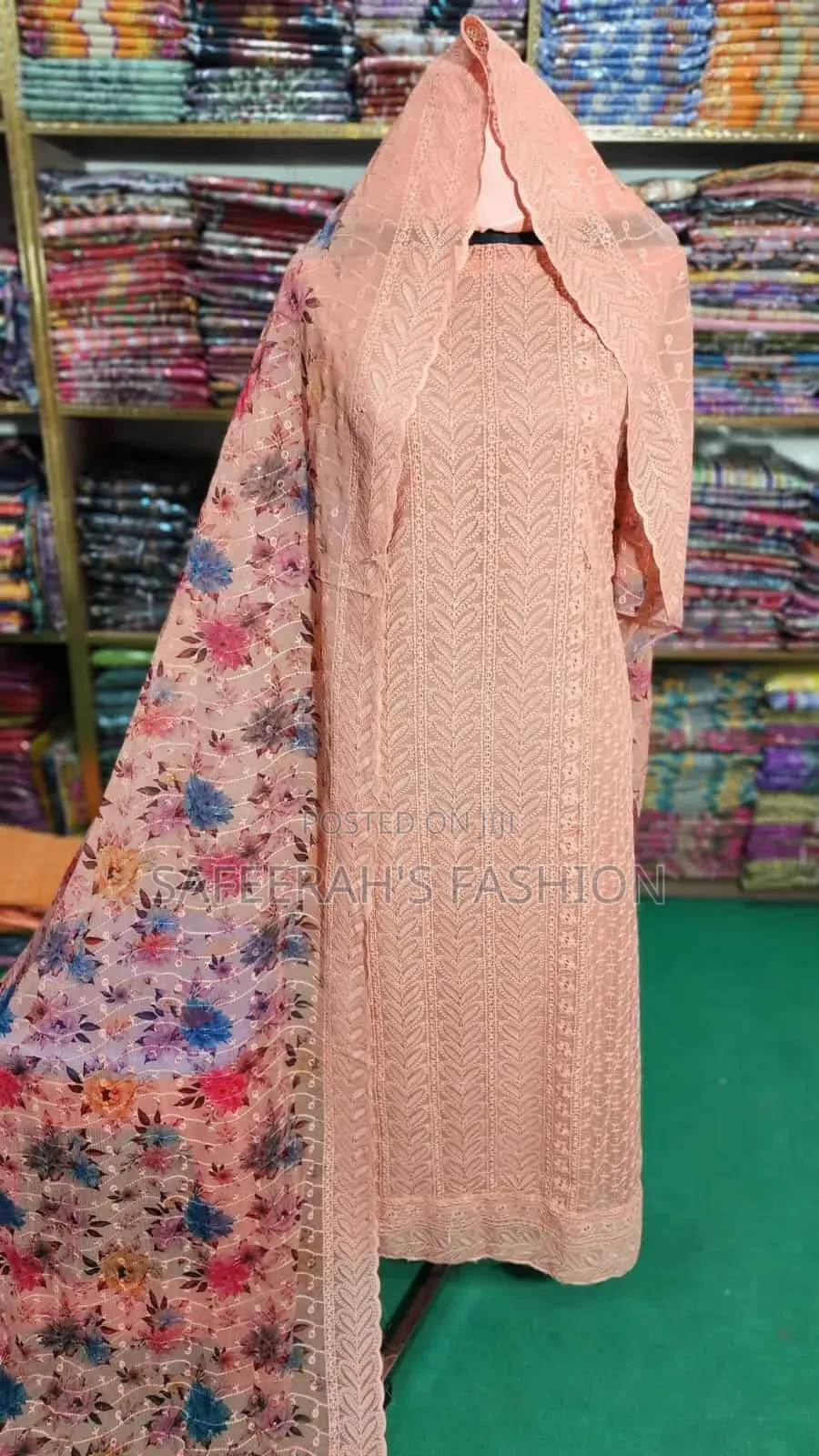 গোল্ড জর্জেট এর উপর সিকোয়েন্সের কাজ করা থ্রি পিস R