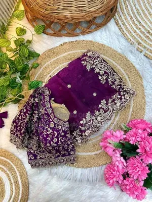 Original High Quality Embroidery and Sequence Work Saree +Blouse Sj