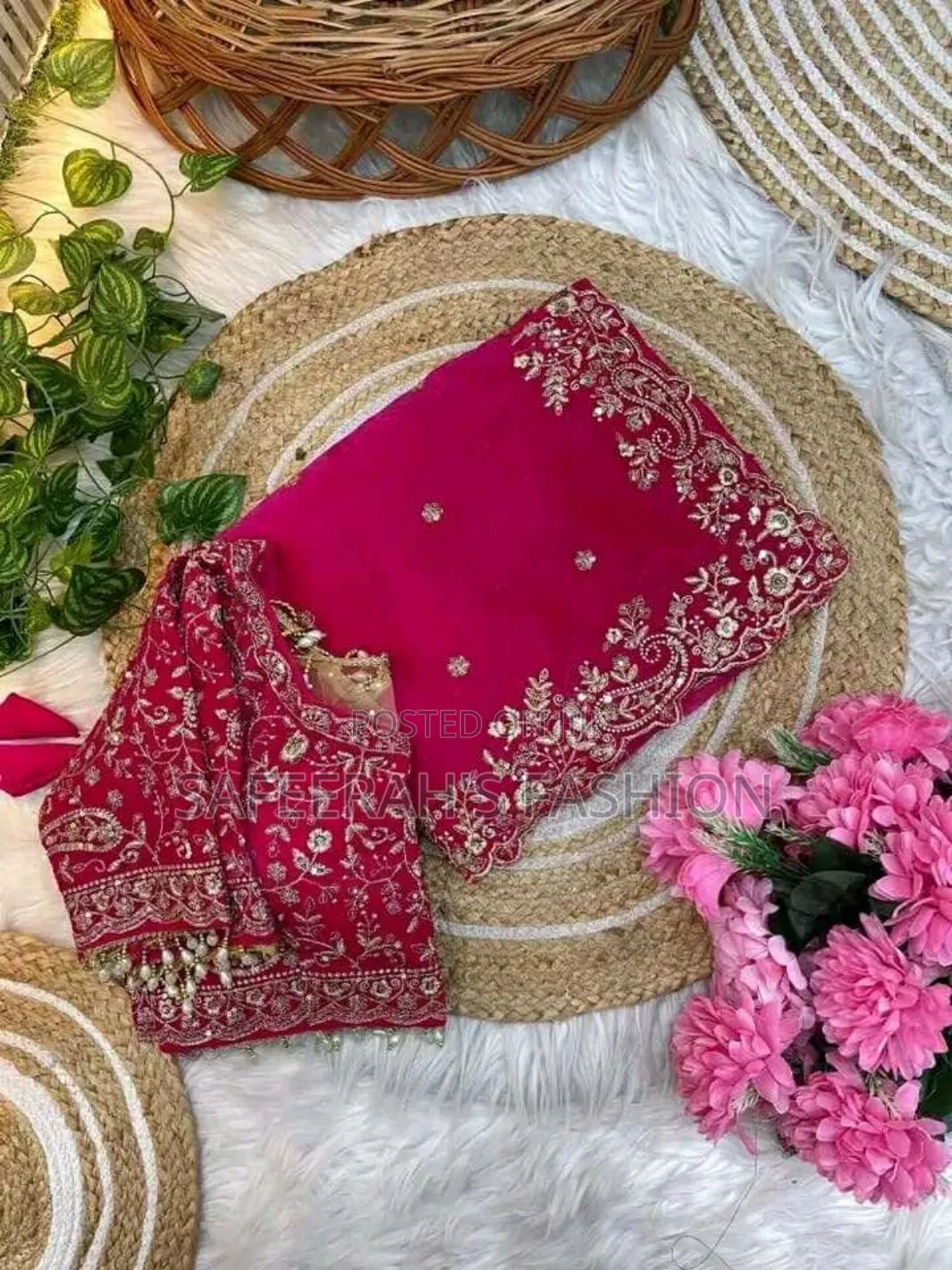 Original High Quality Embroidery and Sequence Work Saree +Blouse Sj