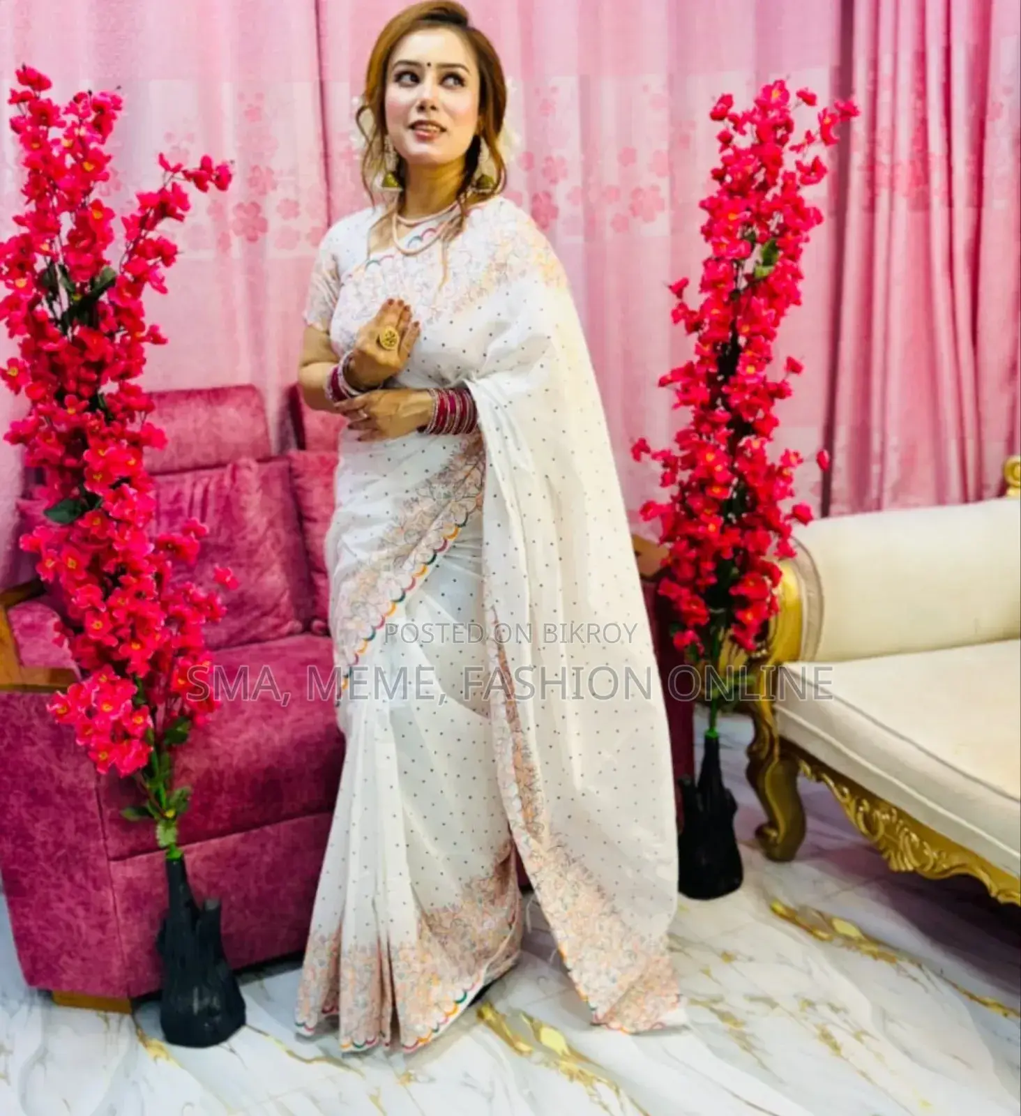 ধুপিয়ান সিল্ক শাড়ী তে ব্লাউজ পিস