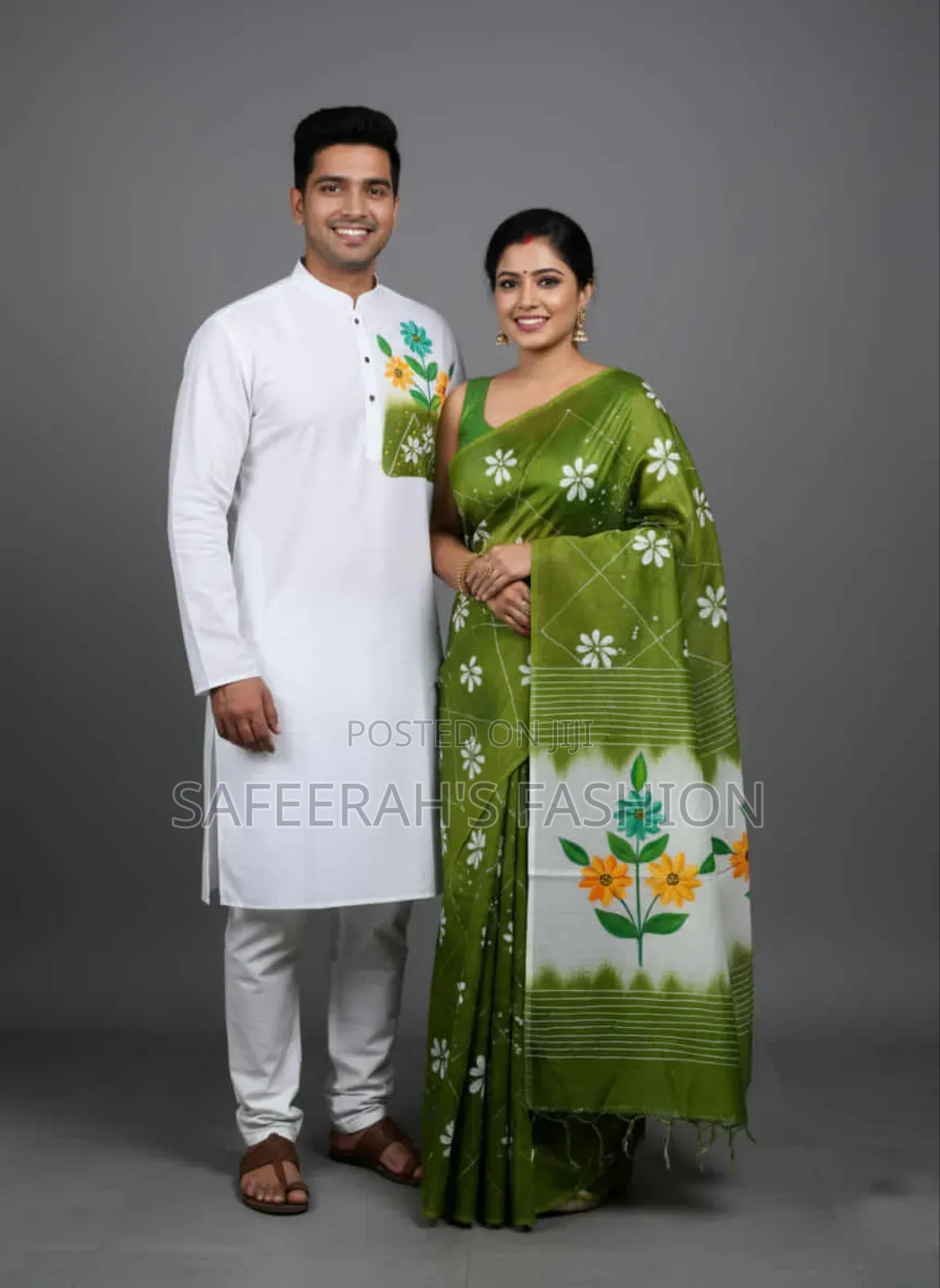  হ্যান্ড পেইন্ট কাপড় সেট শাড়ি পাঞ্জাবি R