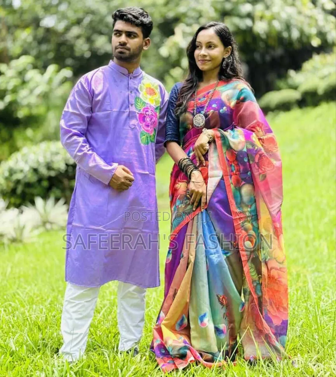  চান্দুরি সিল্ক শাড়ি ও পাঞ্জাবি কাপল সেট r