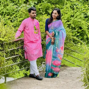  চান্দুরি সিল্ক শাড়ি ও পাঞ্জাবি কাপল সেট r
