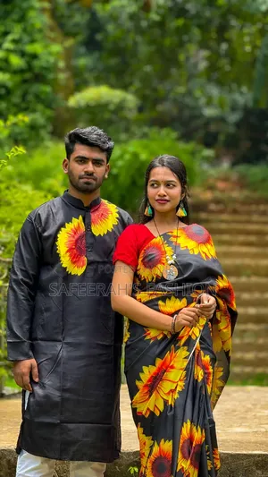  চান্দুরি সিল্ক শাড়ি ও পাঞ্জাবি কাপল সেট r