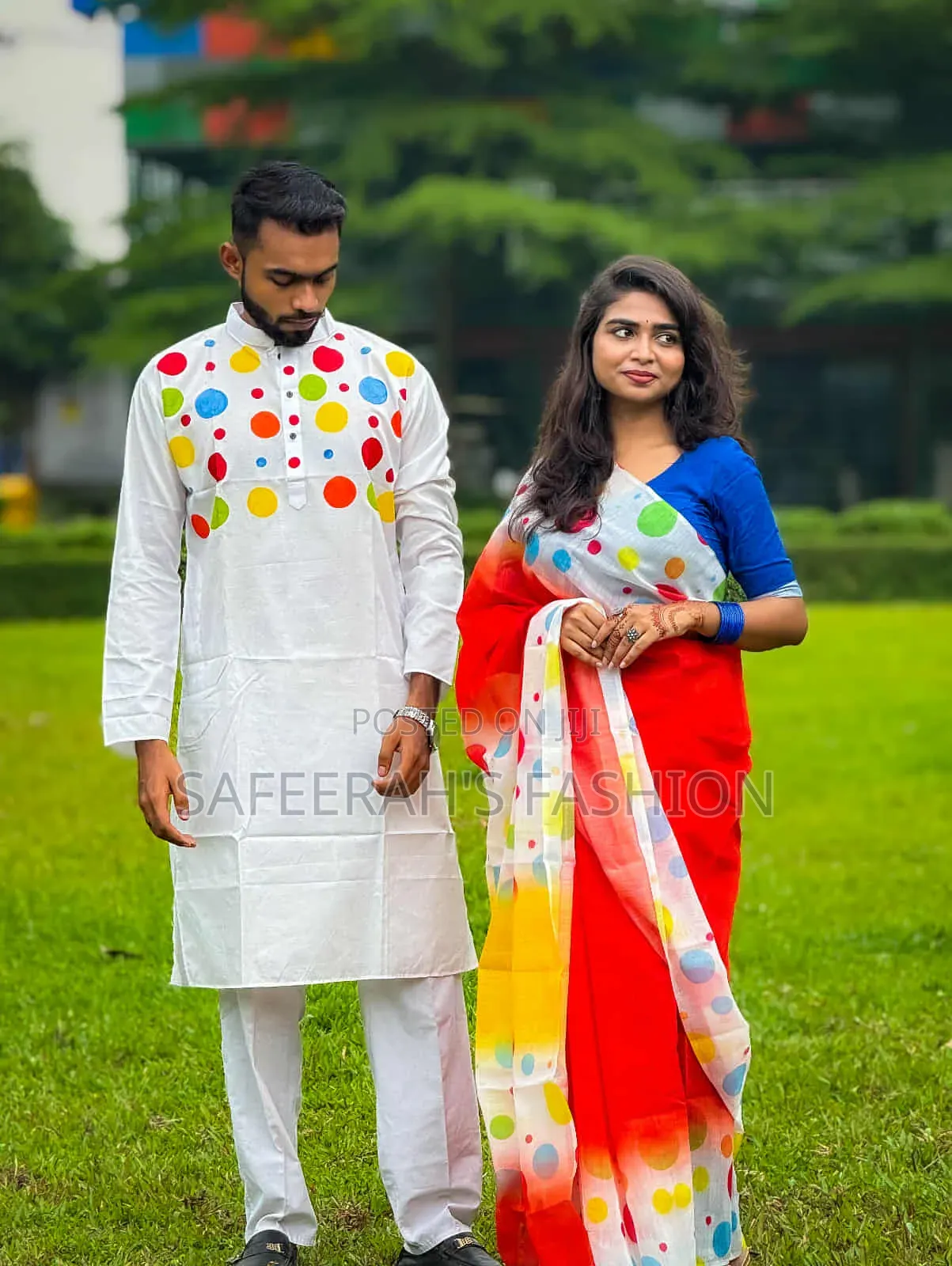  চান্দুরি সিল্ক শাড়ি ও পাঞ্জাবি কাপল সেট r