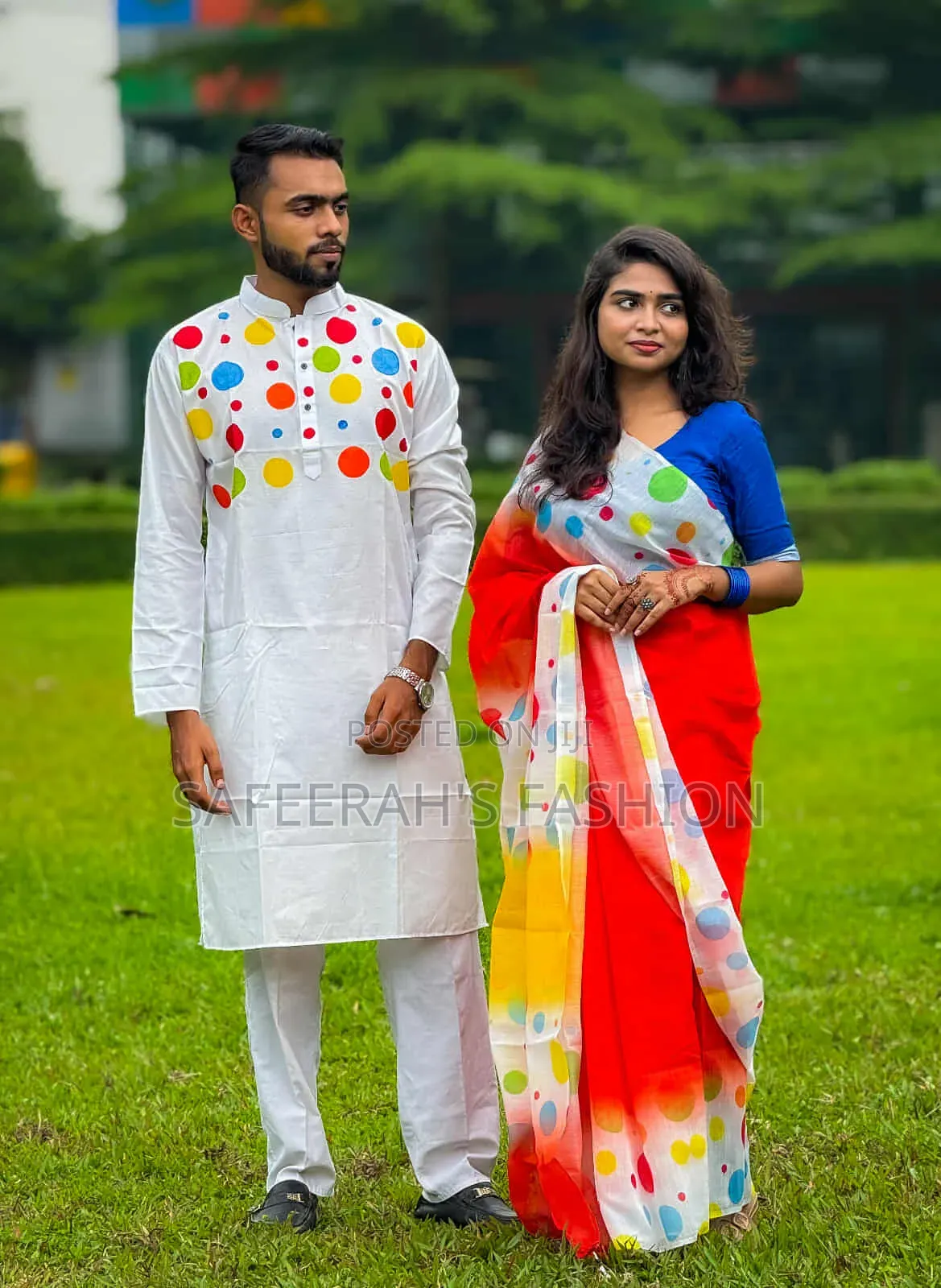  চান্দুরি সিল্ক শাড়ি ও পাঞ্জাবি কাপল সেট r